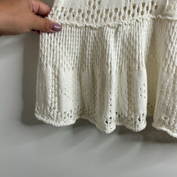 Pilcro Cardigan Sweater Sz Sm Crochet White Pointelle Peplum Bell Sleeve Boho - Picture 4 of 10
